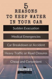 A list of 5 reasons to keep water in your car.